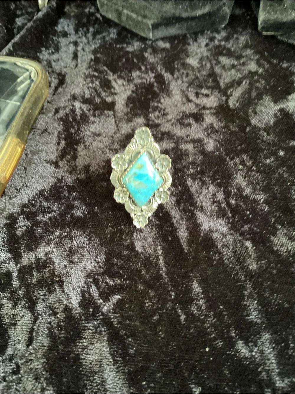 Navajo Turquoise Stone Floral Silver Ring  size 8